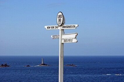 Signpost at Land's End, Cornwall - the starting point for the London 2012 Olympic Torch Relay. Photography by Bruce Stokes (via Flickr.com)
