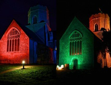 Trial lighting at St Mary's Church, Pakenham.